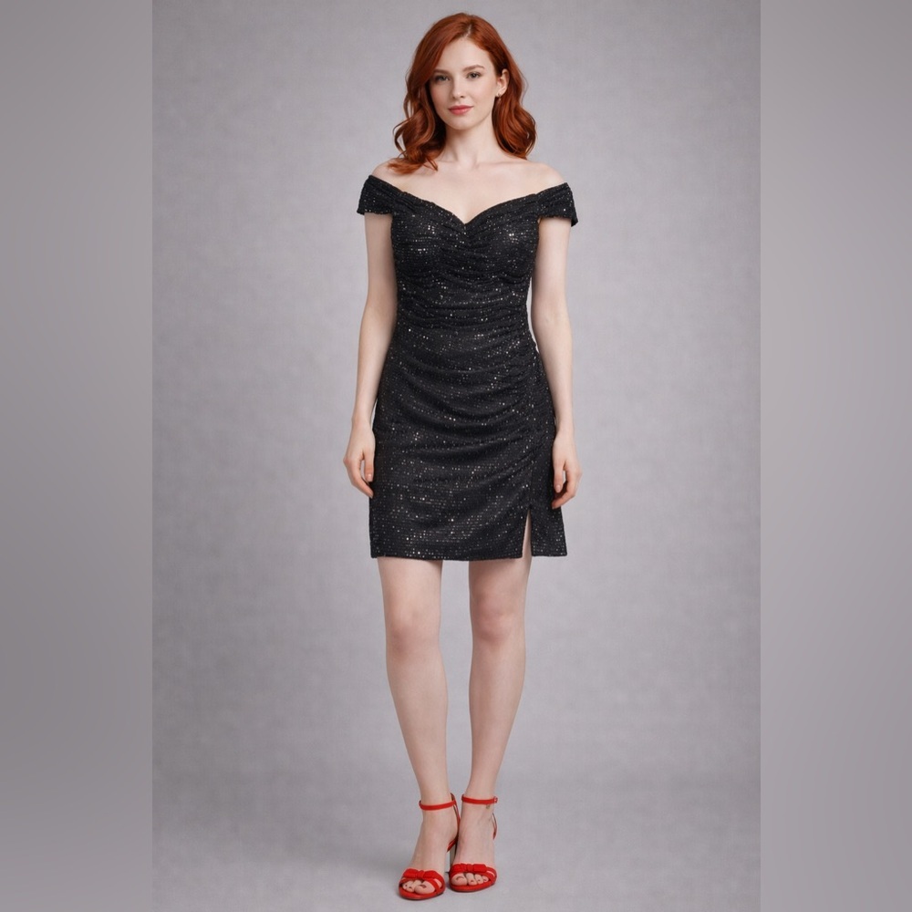 Fashion Off the Shoulder Ruched Mini Sequins Homecoming Dresses size 2